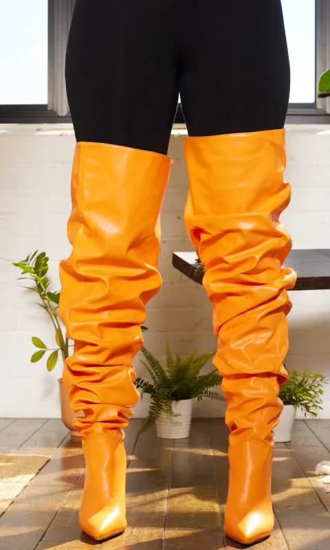 Orange Faux Leather Runched Boots FINAL SALE sold by Cutely Covered