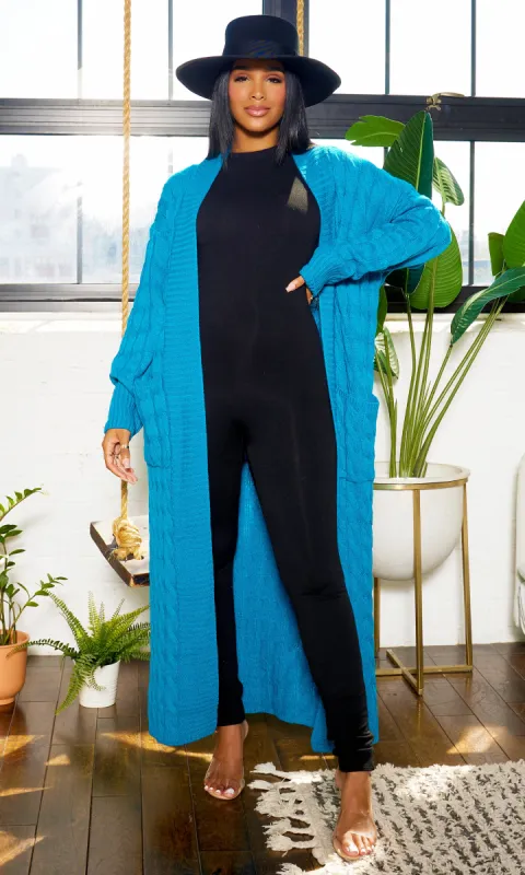 Cable Knit Cardigan - Teal sold by Cutely Covered