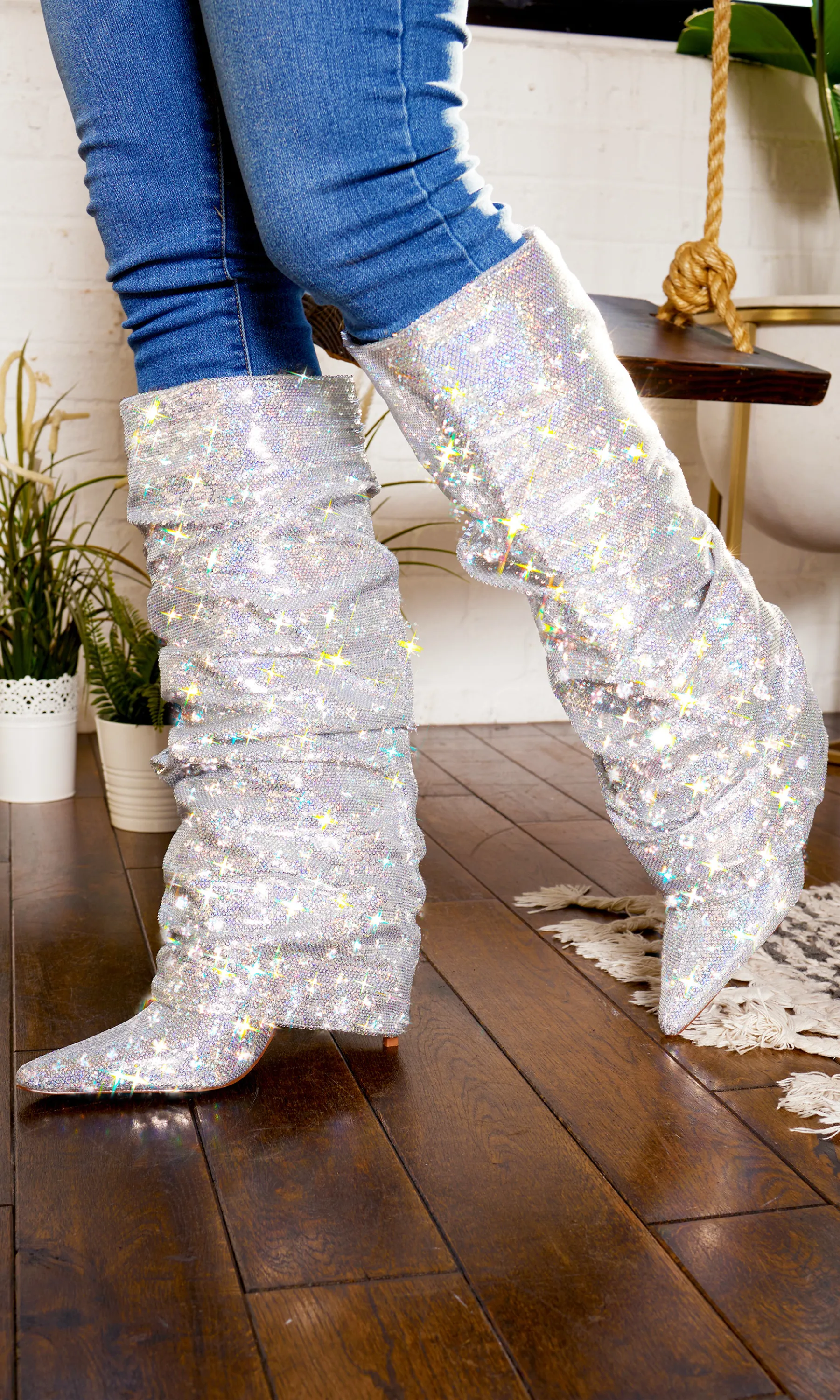 Sequins Point Toe Boots - Silver FINAL SALE sold by Cutely Covered product image thumbnail 4