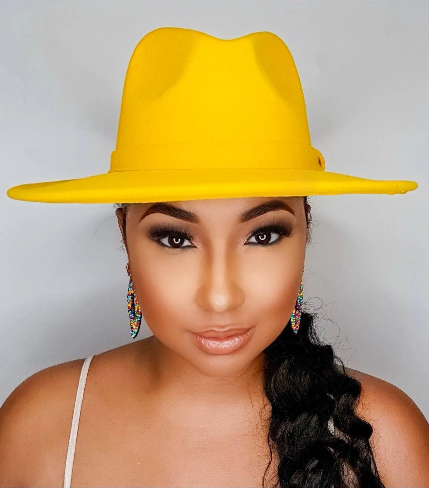 Still Trending | Wide Brim Panama Felt Fedora Hat with Band - Mustard sold by Cutely Covered product image thumbnail 5