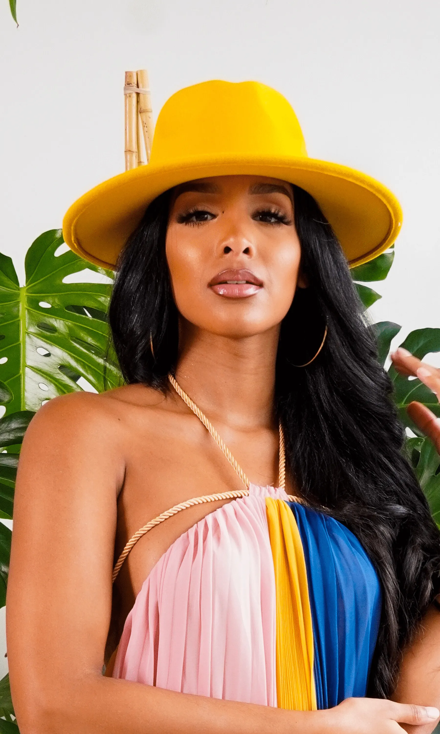 Still Trending | Wide Brim Panama Felt Fedora Hat with Band - Mustard sold by Cutely Covered product image thumbnail 4