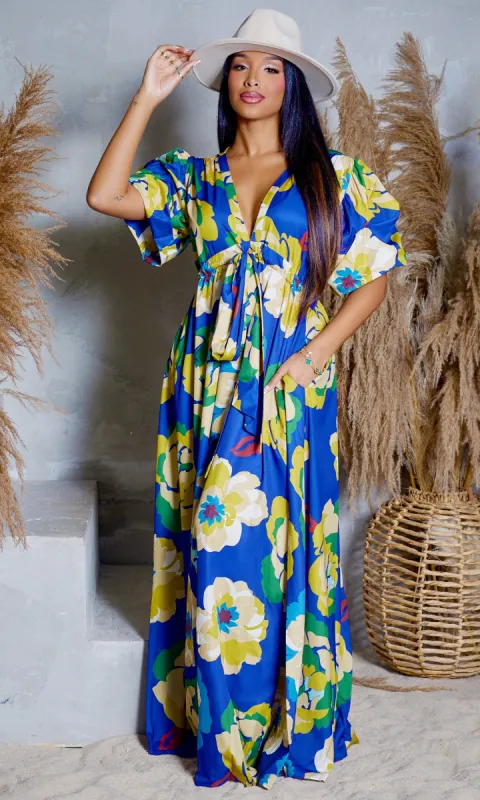 Pockets & Prints Maxi Dress - Royal Blue sold by Cutely Covered