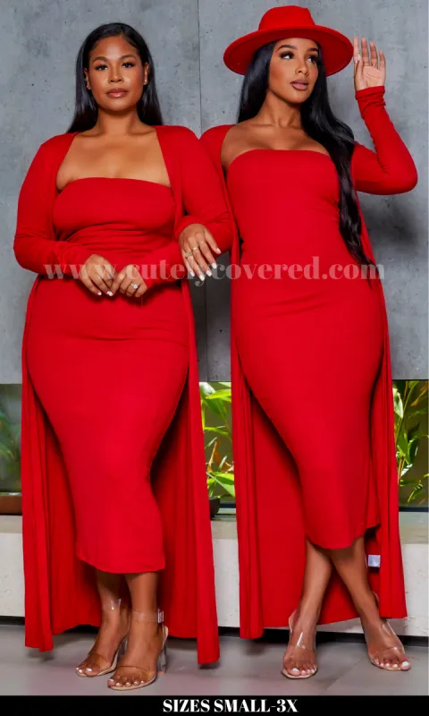 Slay Bae | Cardigan Dress Set -Red S1 sold by Cutely Covered