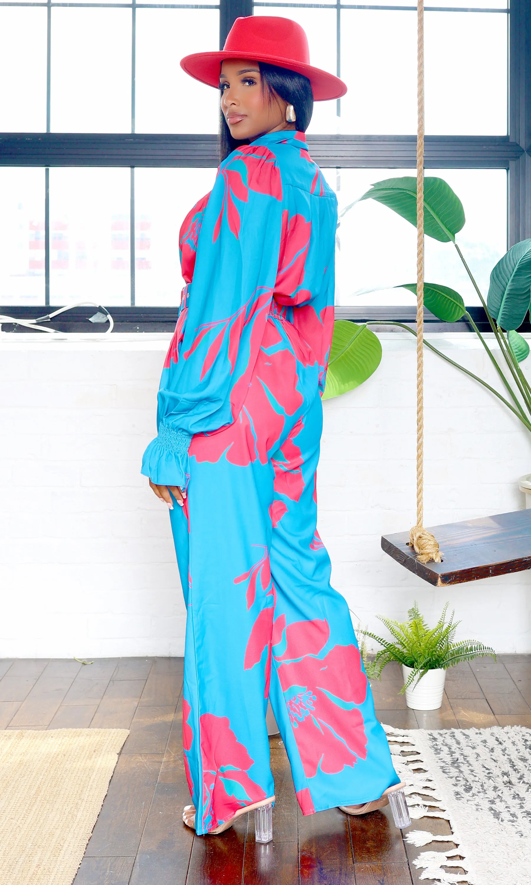Lainey | Belted Floral Jumpsuit - Blue/Pink sold by Cutely Covered product image thumbnail 2