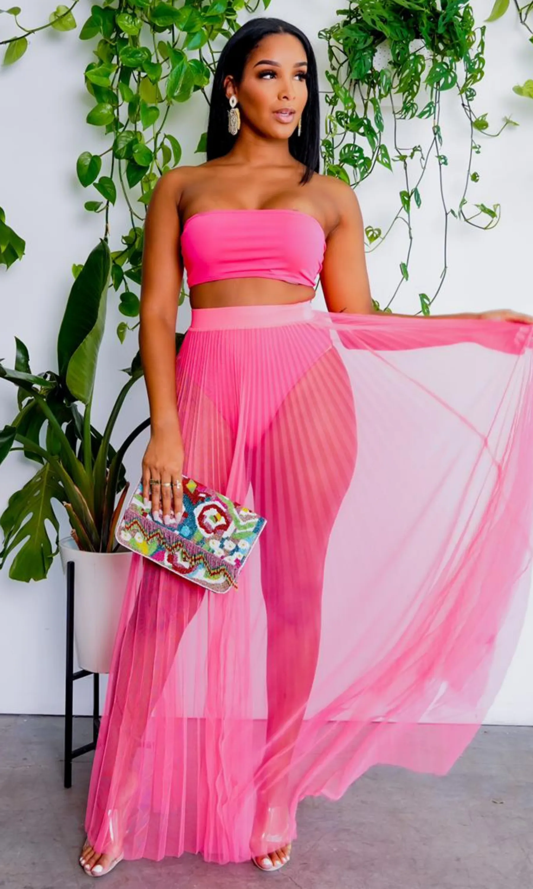 Fun In The Sun | Bandeau Bikini Skirt Set - Neon Pink sold by Cutely Covered product image thumbnail 2