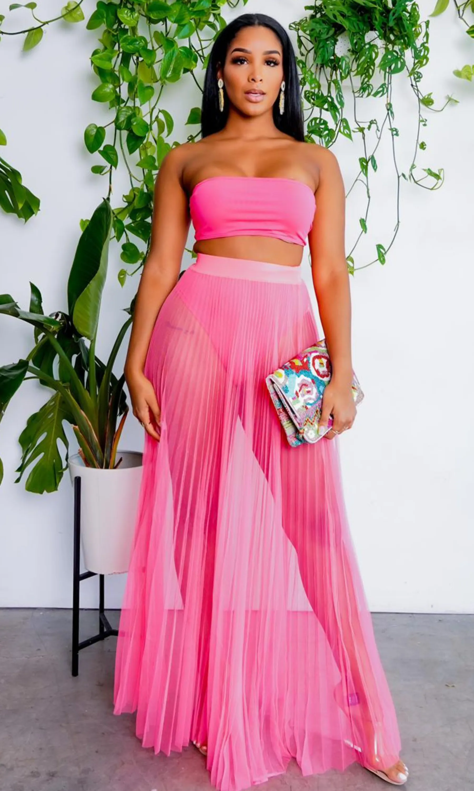 Fun In The Sun | Bandeau Bikini Skirt Set - Neon Pink sold by Cutely Covered product image thumbnail 5