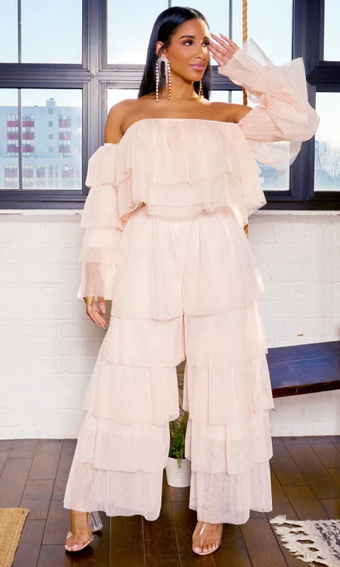 Tiered Ruffle Tulle Pants Set - Blush FINAL SALE sold by Cutely Covered