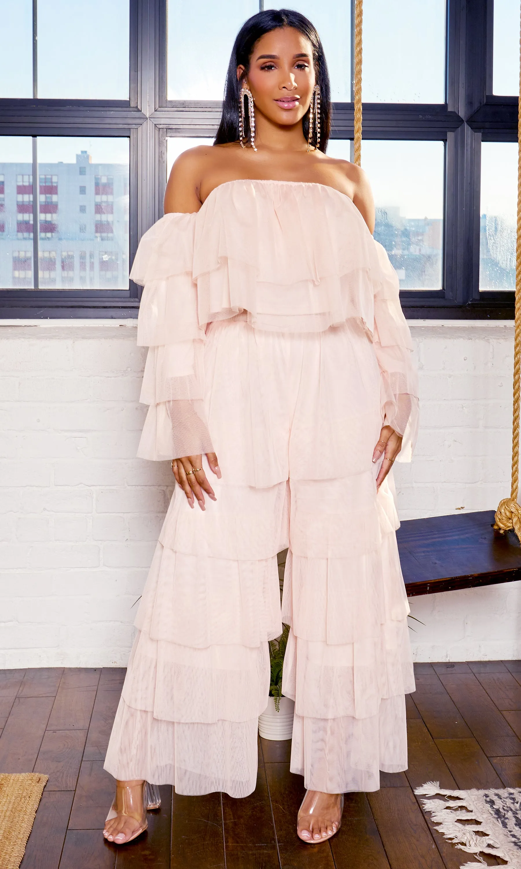 Tiered Ruffle Tulle Pants Set - Blush FINAL SALE sold by Cutely Covered product image thumbnail 3