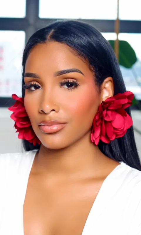 Blooming Petal Majesty Earrings - Red Burgundy made by Cutely Covered