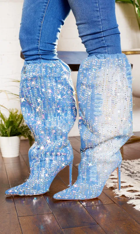 Denim Abstract Bling Point Toe  Boots FINAL SALE sold by Cutely Covered