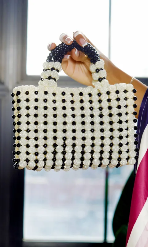 Beaded Black White Handbag sold by Cutely Covered