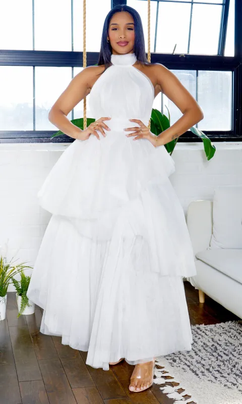 Celestial | Tiered Halter Dress White sold by Cutely Covered
