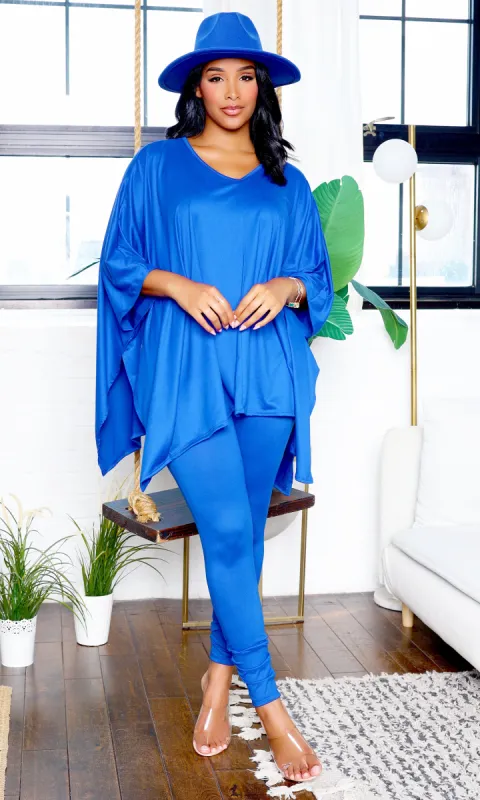 Fashionably Chill | Batwing Sleeve Stretch Pants Set - Blue sold by Cutely Covered