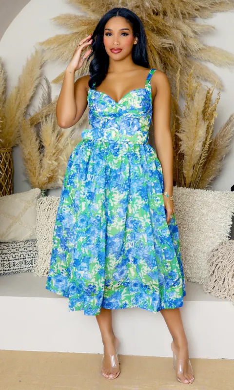High Tide Print Midi Dress - Blue sold by Cutely Covered