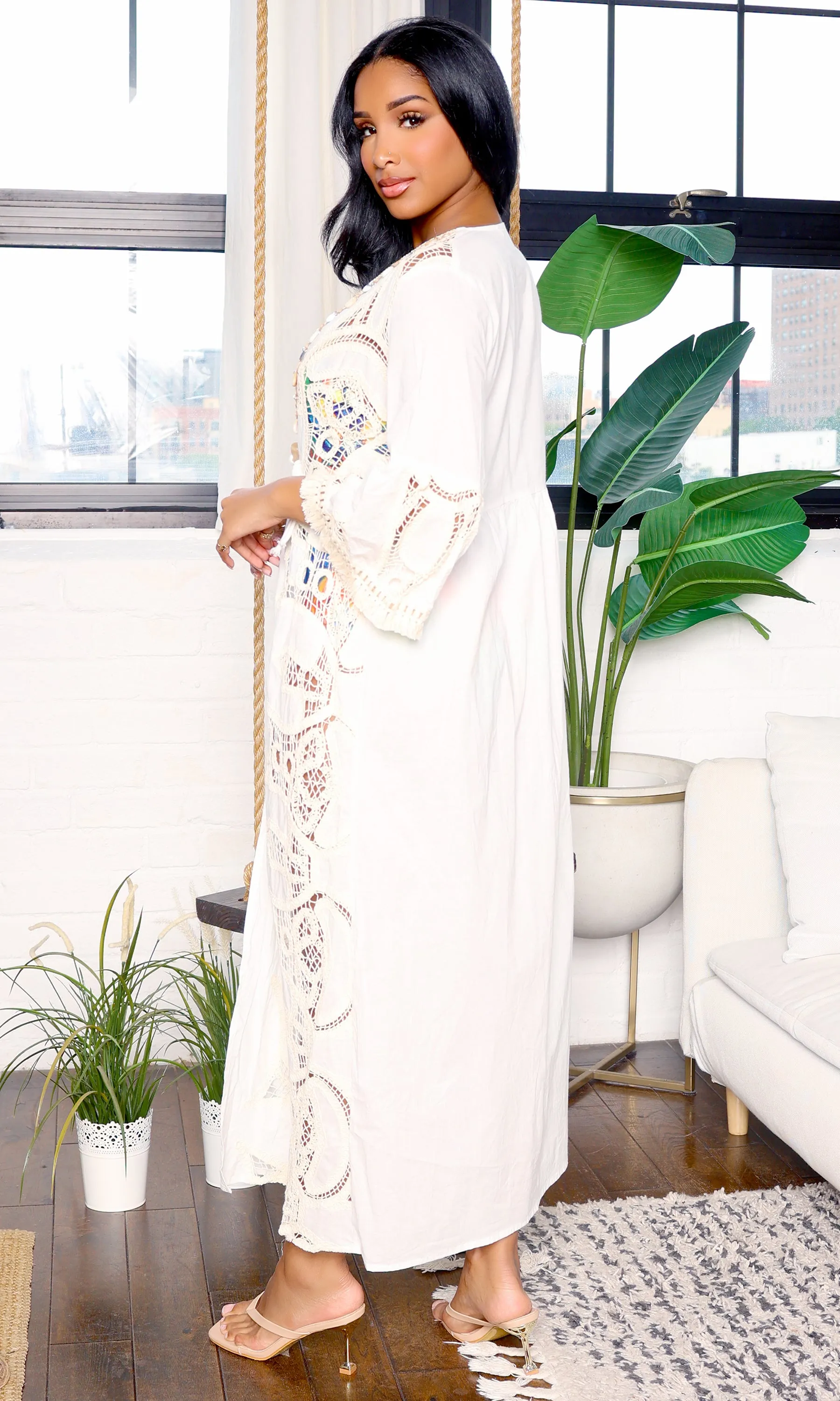 Ava Sheer | Lace Maxi Robe - White sold by Cutely Covered product image thumbnail 3