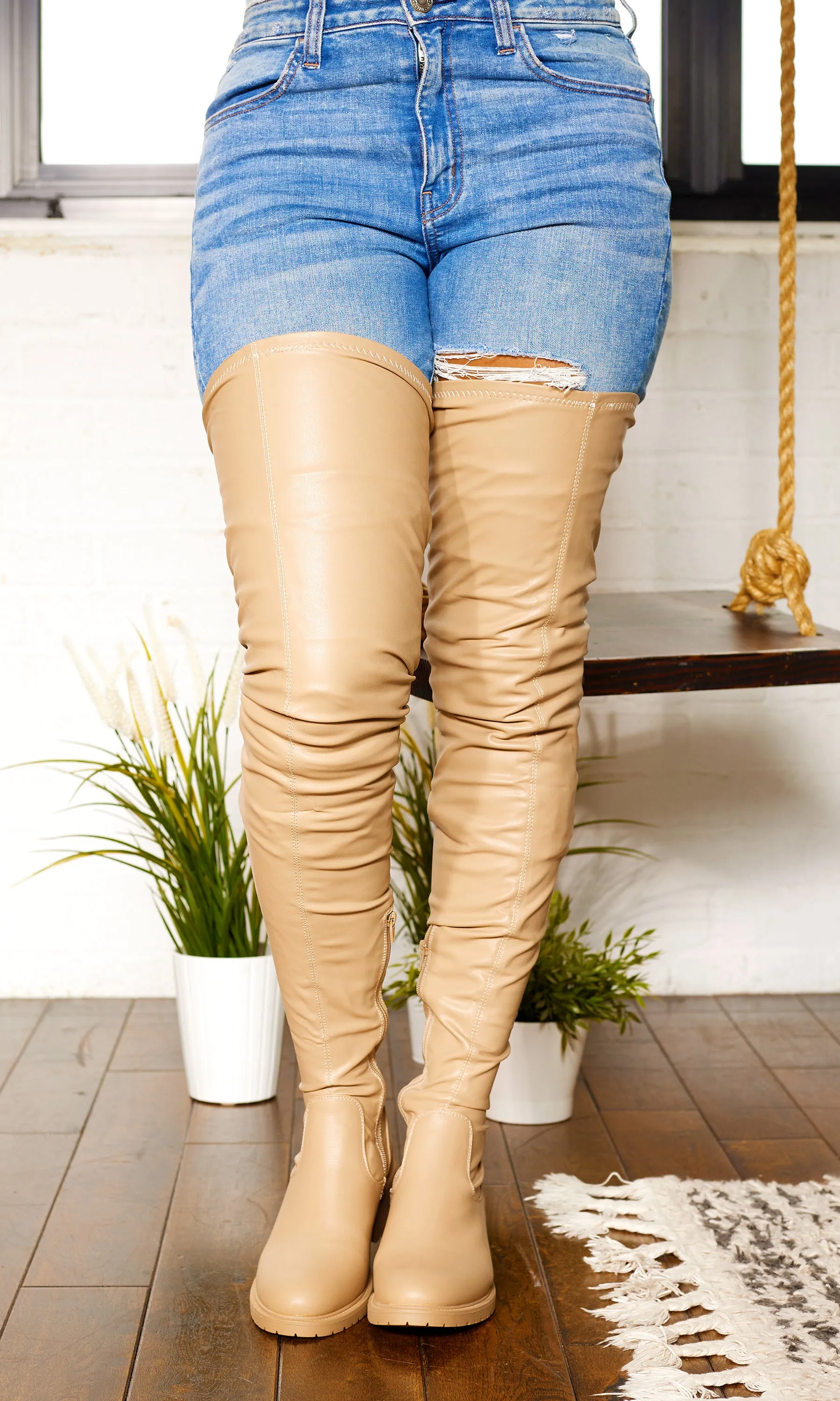 【sheyla】 She's Killing It Surgical | Thigh High Flat Stretch Boots