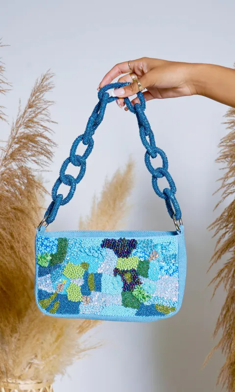 Azure Cruise | Beaded Glam Shoulder Bag - Blue sold by Cutely Covered