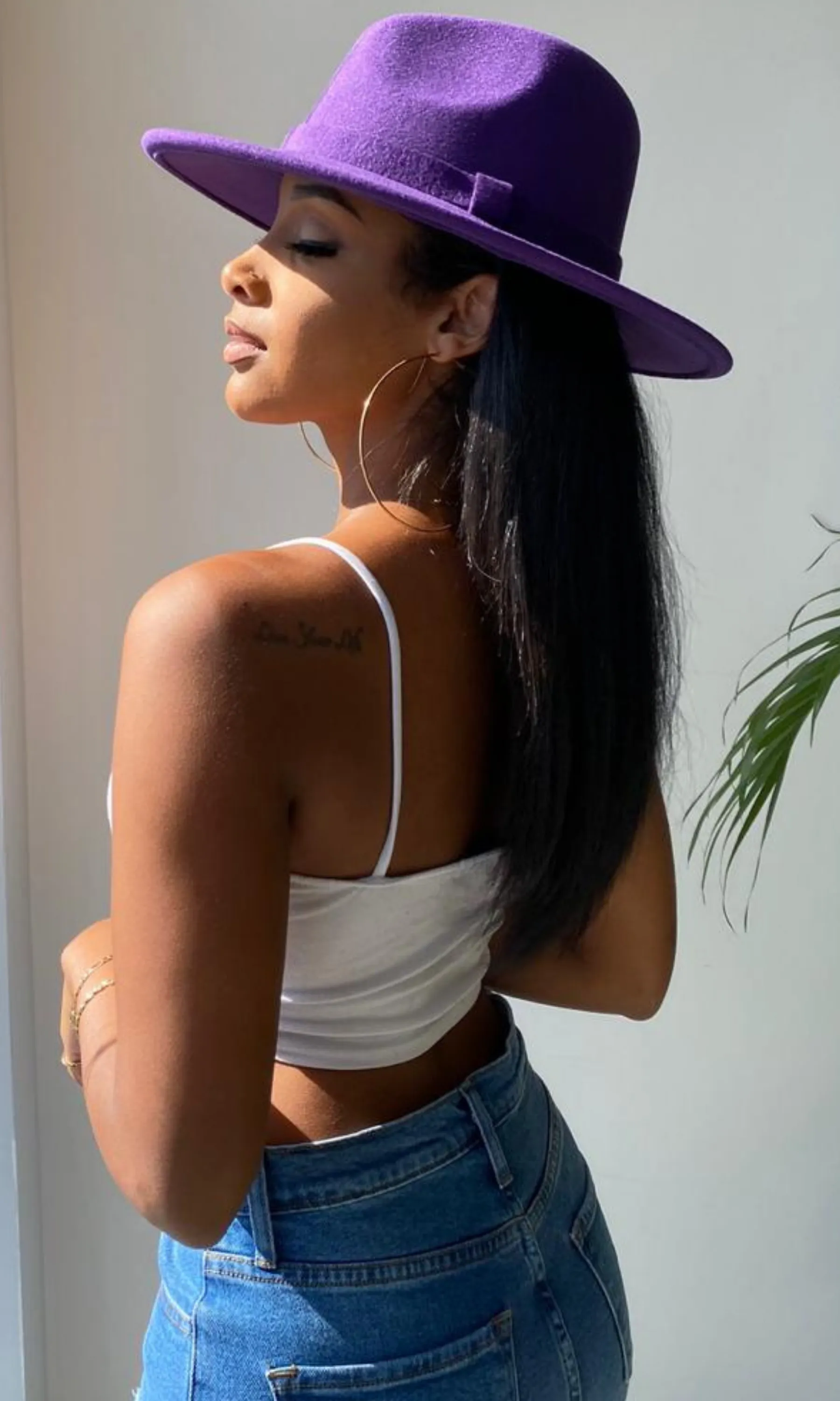 Still Trending | Wide Brim Panama Felt Fedora Hat with Band - Purple sold by Cutely Covered product image thumbnail 5