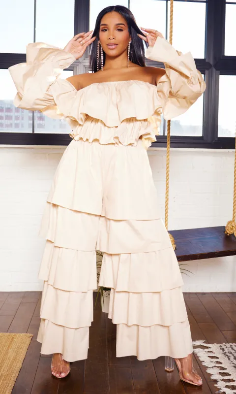Tiered Ruffle Poplin Pants Set - Champagne FINAL SALE sold by Cutely Covered