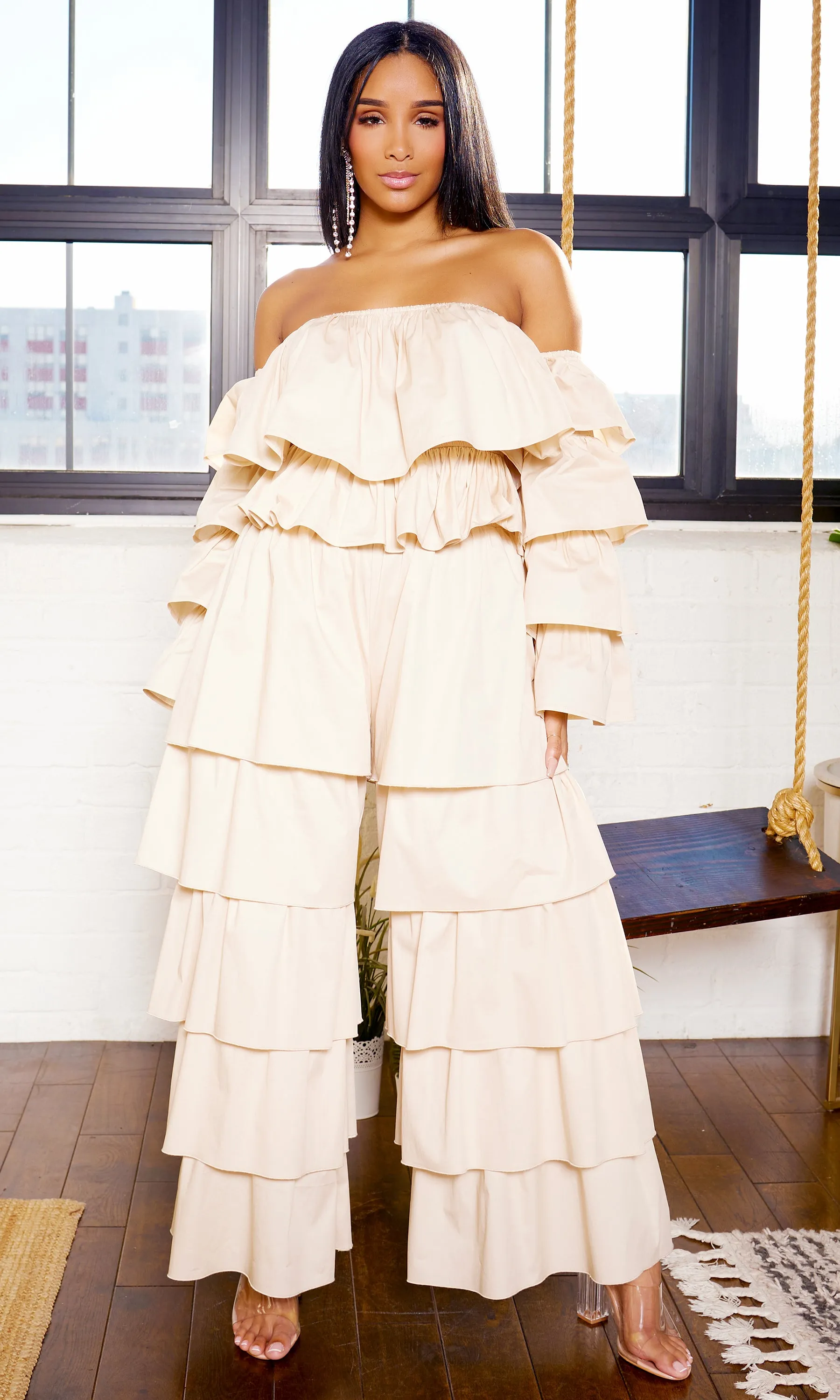 Tiered Ruffle Poplin Pants Set - Champagne FINAL SALE sold by Cutely Covered product image thumbnail 5