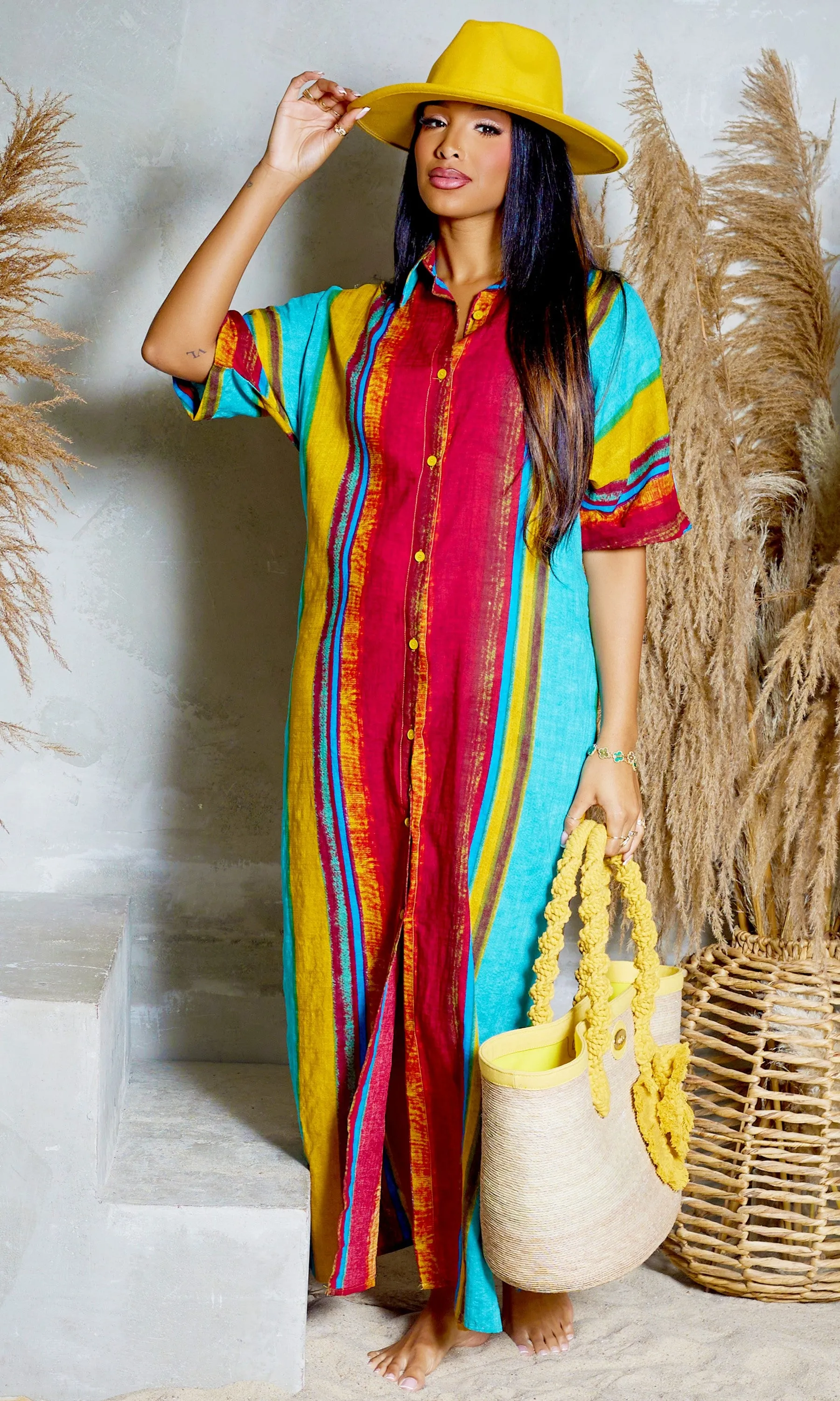 Stripe Button Down Maxi Dress - Multicolor sold by Cutely Covered product image thumbnail 2