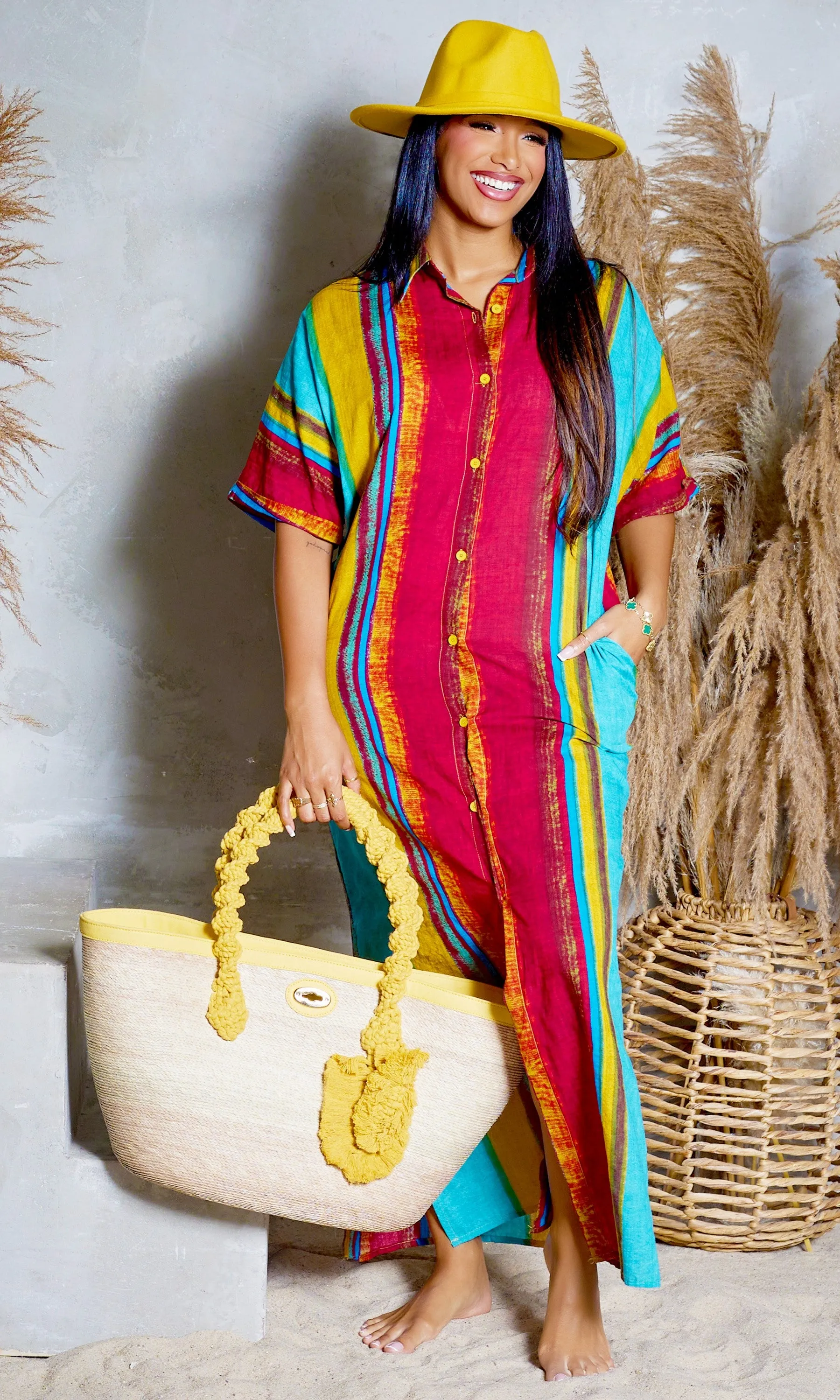 Stripe Button Down Maxi Dress - Multicolor sold by Cutely Covered