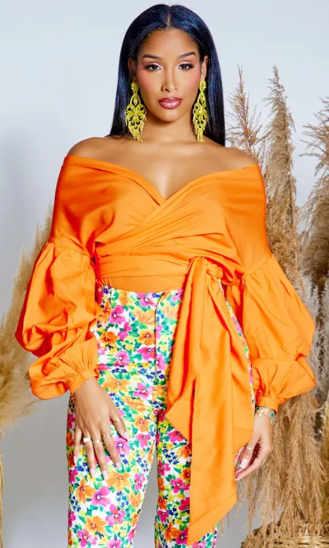 Puff Sleeve Twist Front Top - Orange sold by Cutely Covered