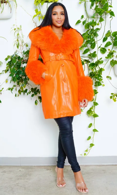 High Class Faux Fur Foxy Coat - Orange FINAL SALE sold by Cutely Covered