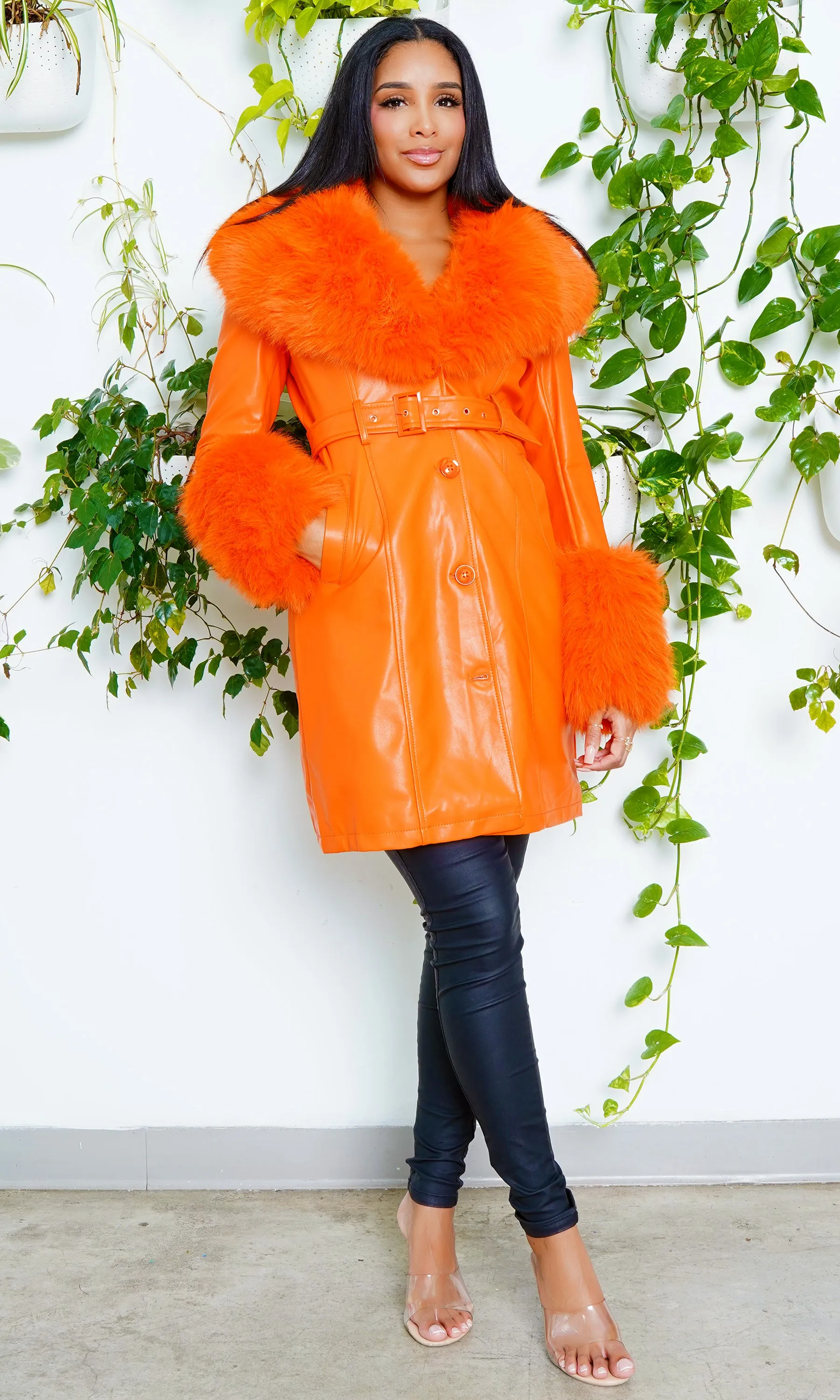 High Class Faux Fur Foxy Coat - Orange FINAL SALE sold by Cutely Covered