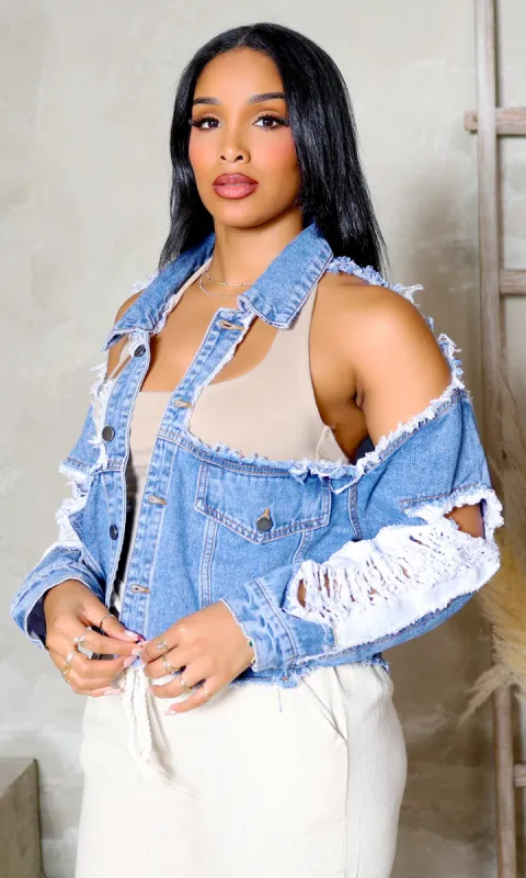 Urban Edge | Distressed Cropped Jacket - Denim Blue sold by Cutely Covered