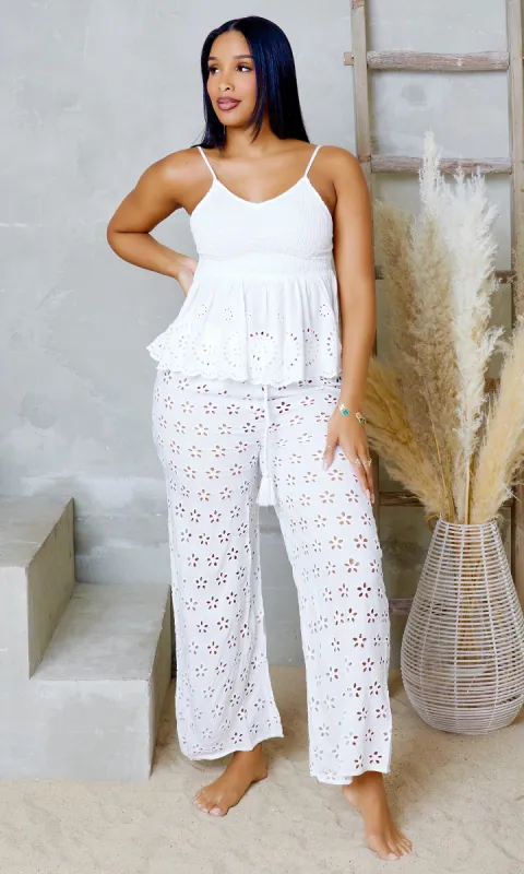 Cotton Breeze | Mesh Wide Leg Pants - White sold by Cutely Covered