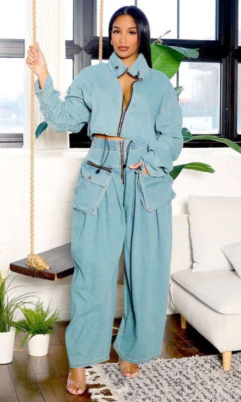 Denim Diva | Denim Pants Set - Light Blue sold by Cutely Covered
