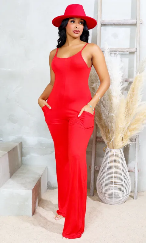 Flexi Pocket Sleeveless Jumpsuit - Red sold by Cutely Covered