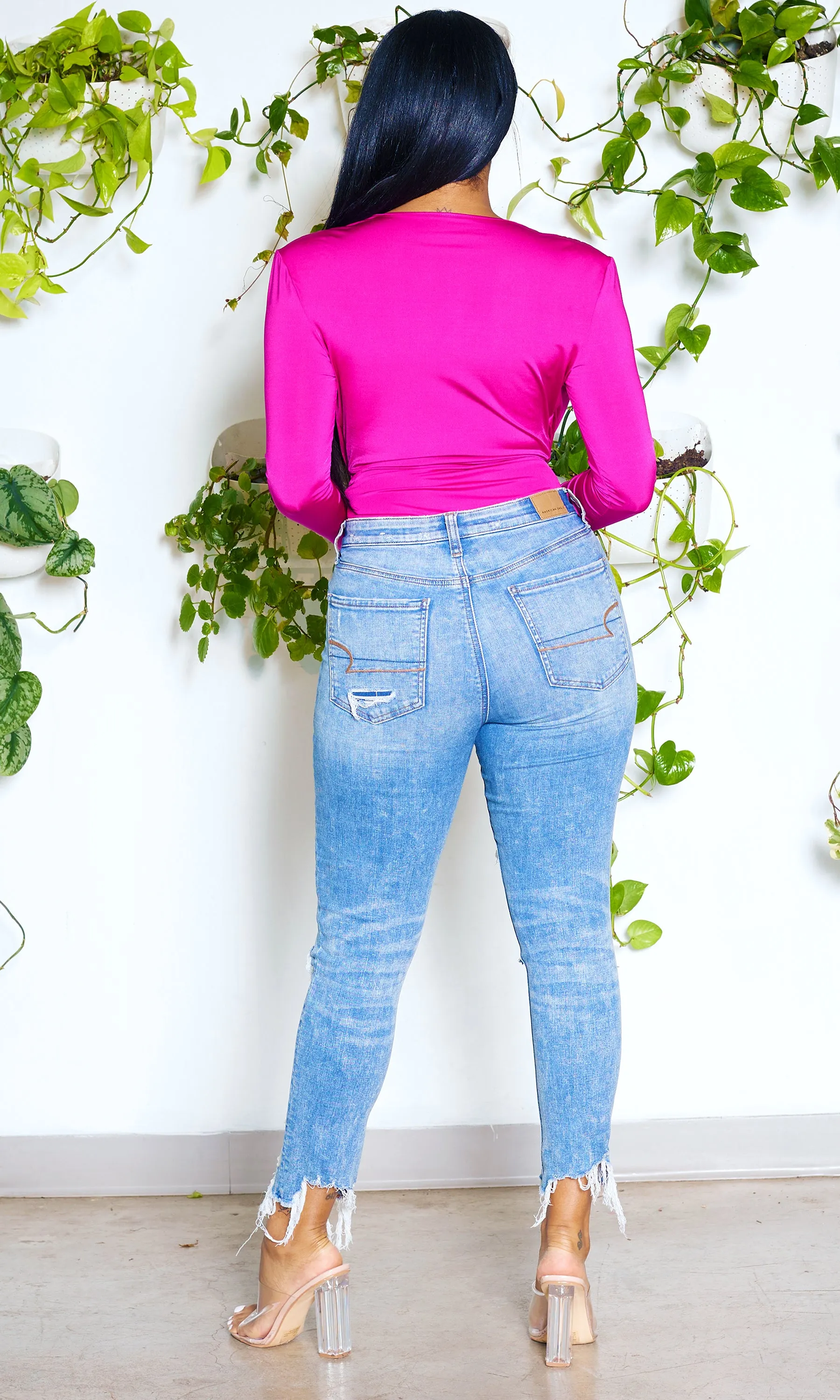 Brooke | Deep V Bodysuit - Hot Pink PREORDER sold by Cutely Covered product image thumbnail 5