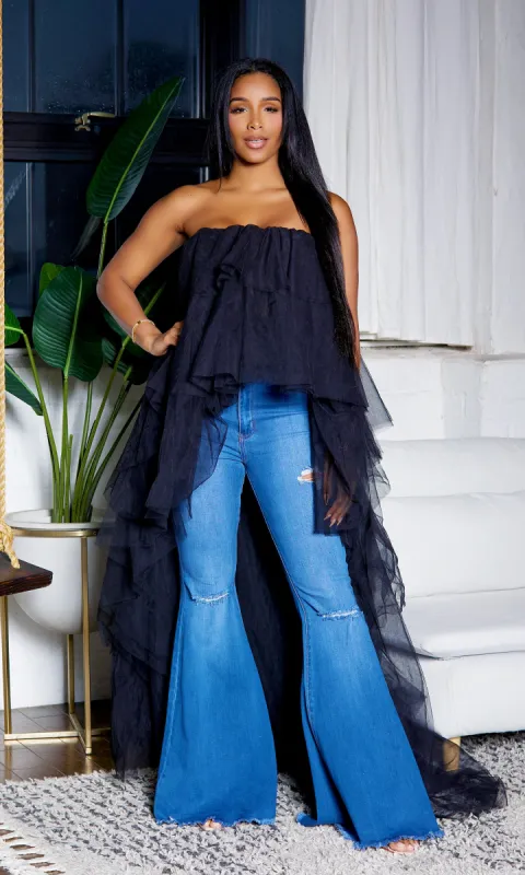 Black Ruffle High Low Top/Dress sold by Cutely Covered