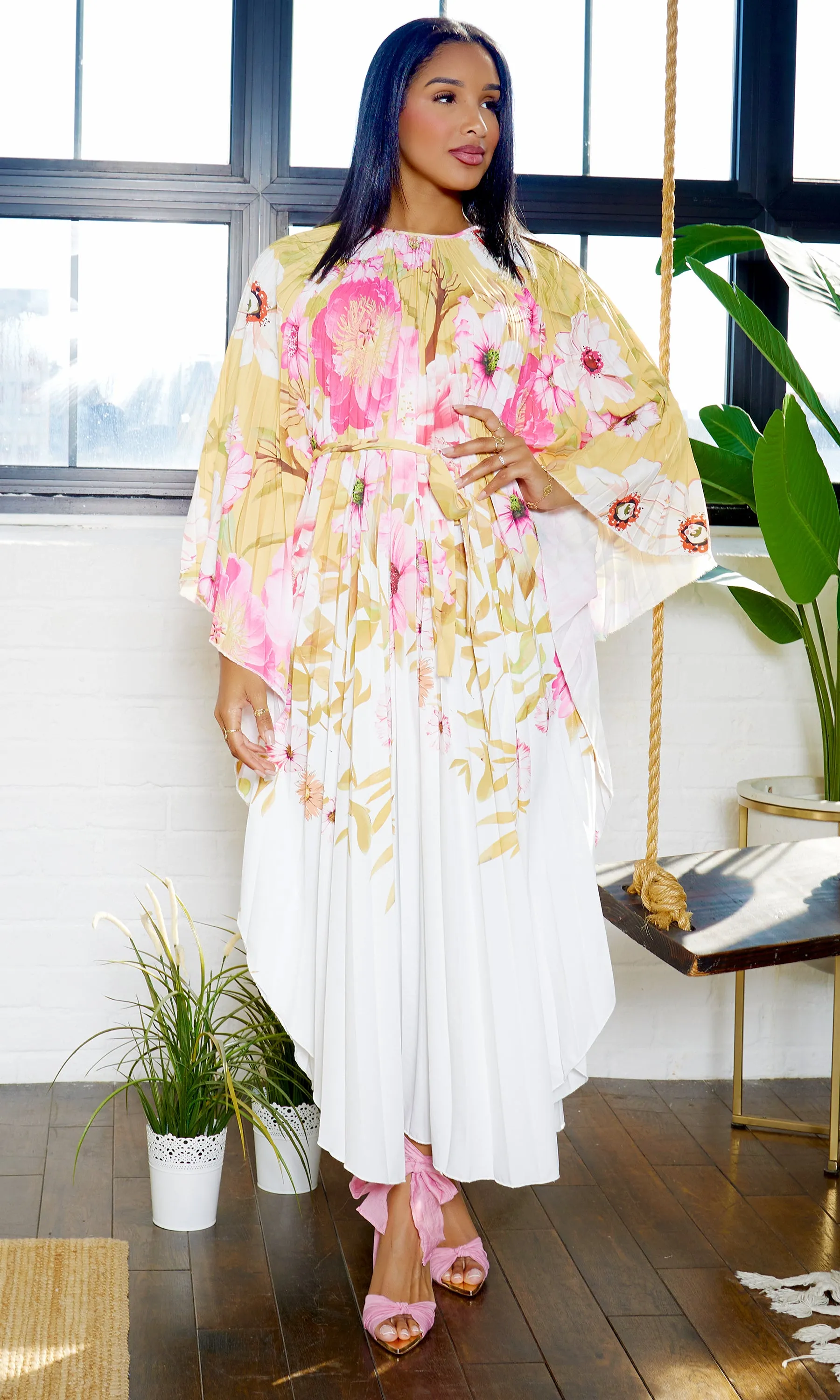 Floral Breeze Pleated Dress-White sold by Cutely Covered product image thumbnail 4