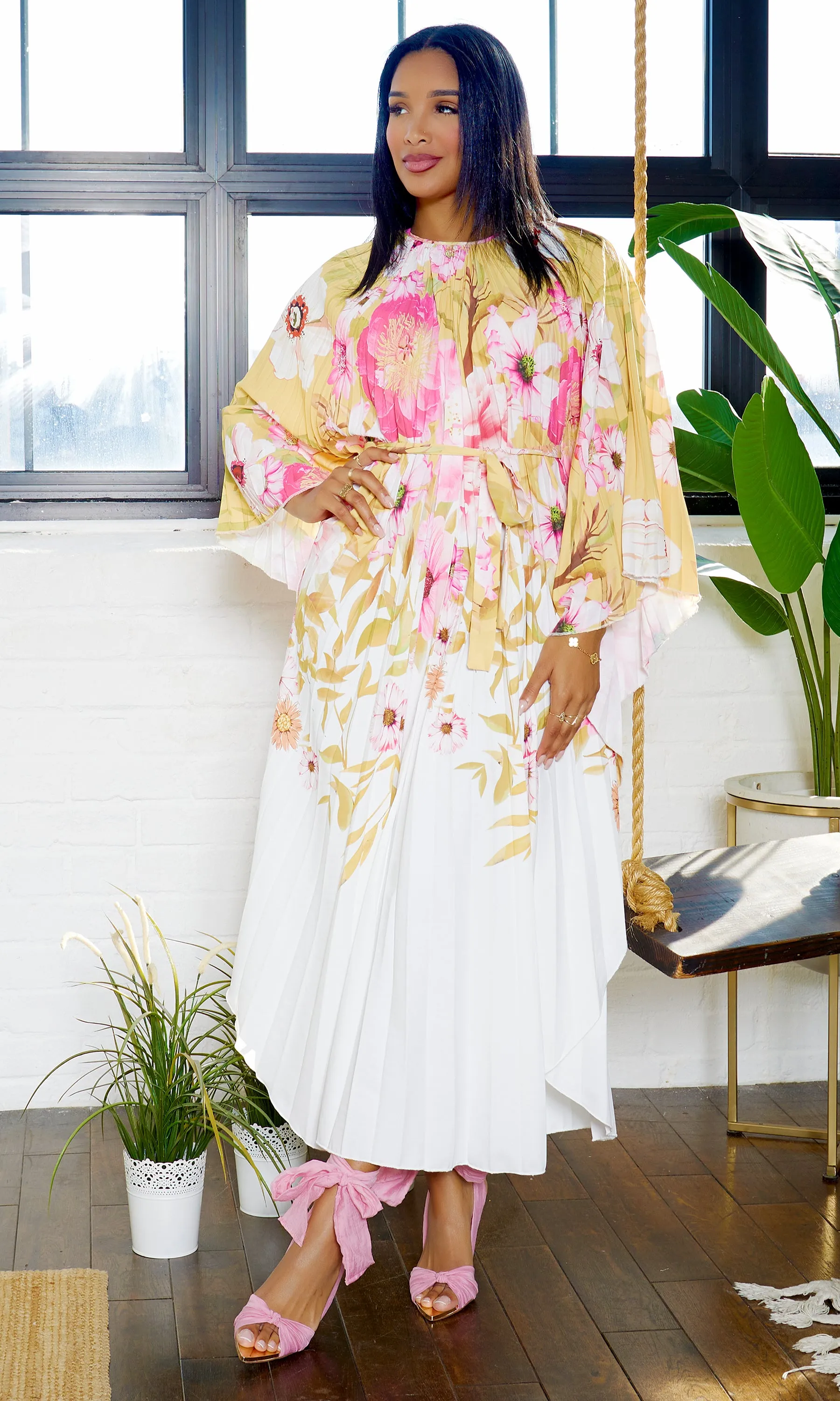 Floral Breeze Pleated Dress-White sold by Cutely Covered product image thumbnail 3