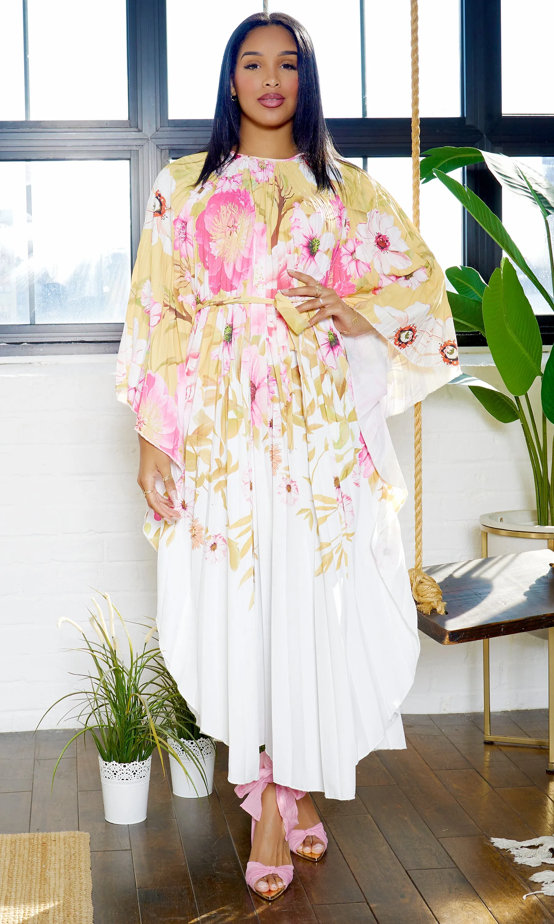 Floral Breeze Pleated Dress-White sold by Cutely Covered product image thumbnail 2