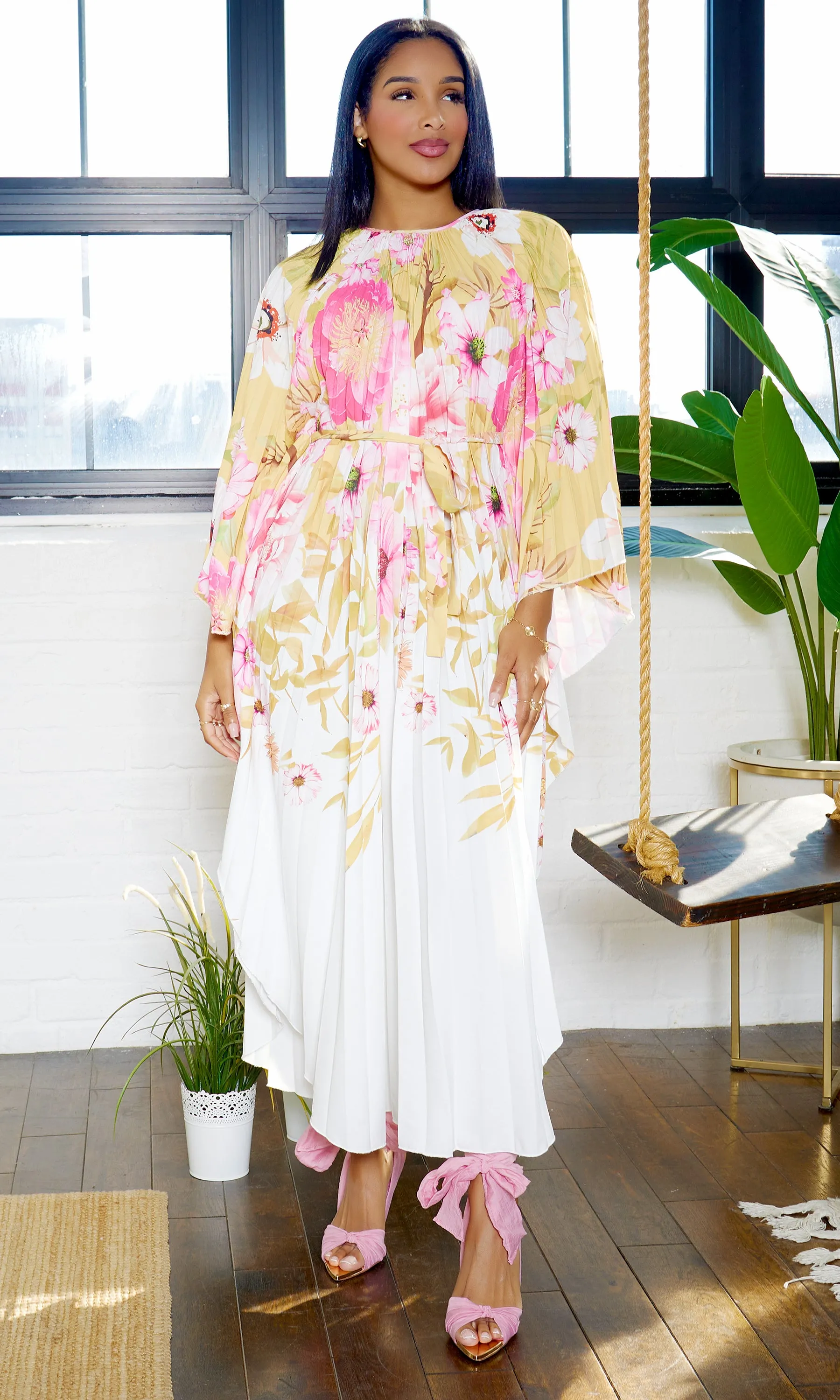 Floral Breeze Pleated Dress-White sold by Cutely Covered product image thumbnail 5