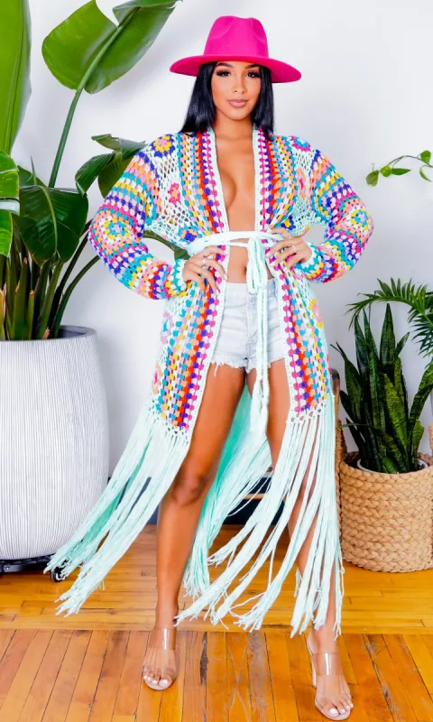 Hollywood | Fringe Crotchet Cardigan - Mint sold by Cutely Covered
