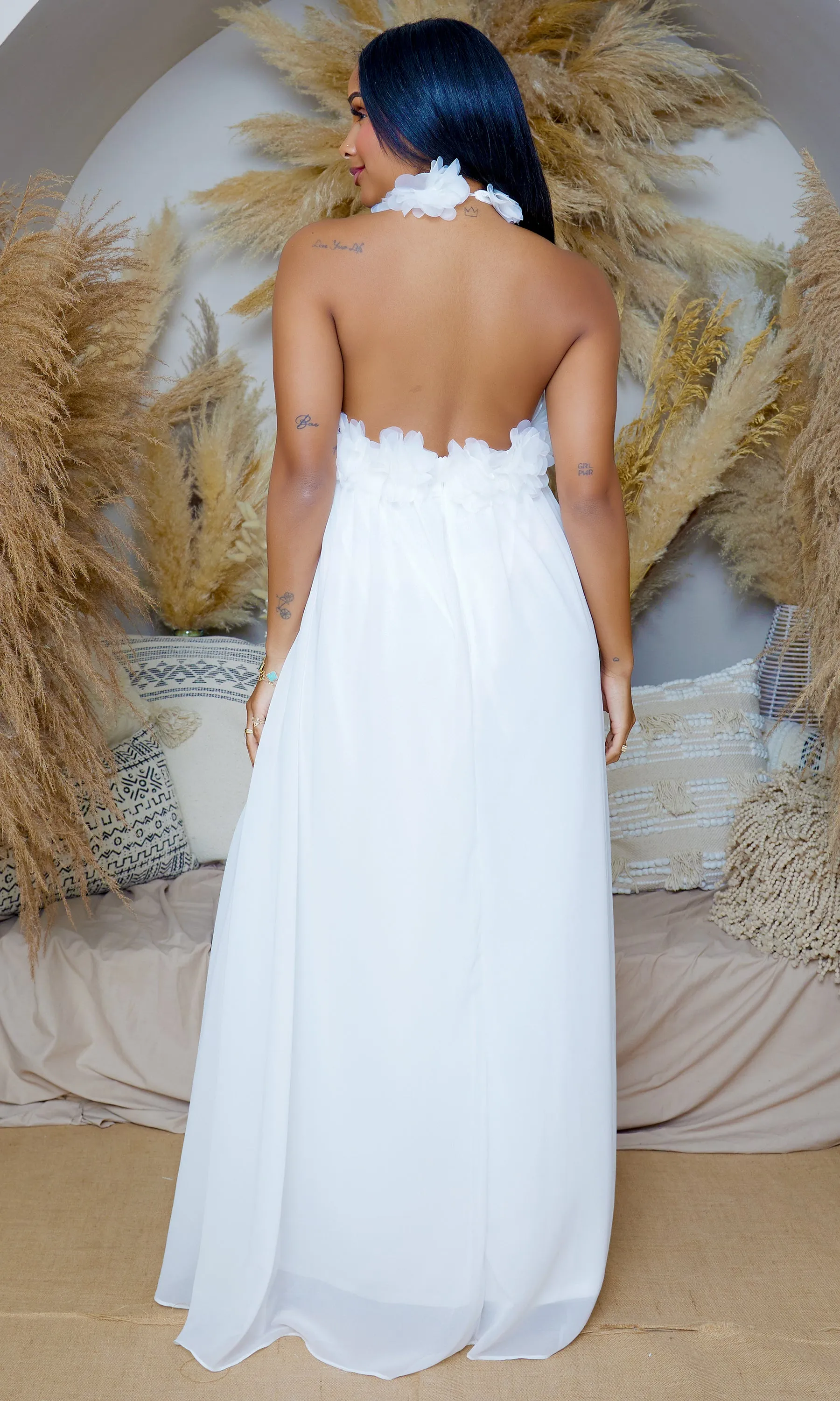 Smell The Roses | Floral Neck Dress - White sold by Cutely Covered product image thumbnail 5