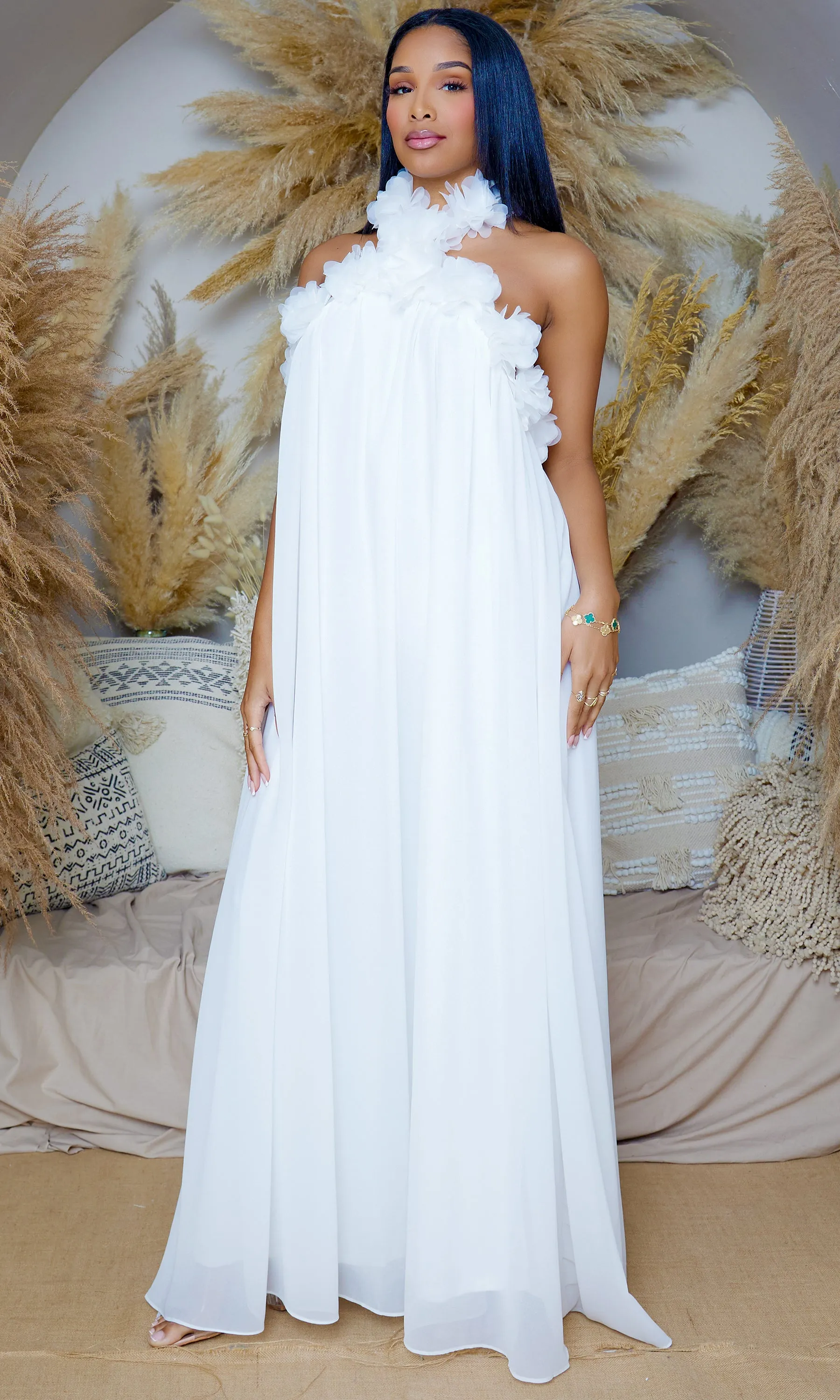 Smell The Roses | Floral Neck Dress - White sold by Cutely Covered product image thumbnail 4