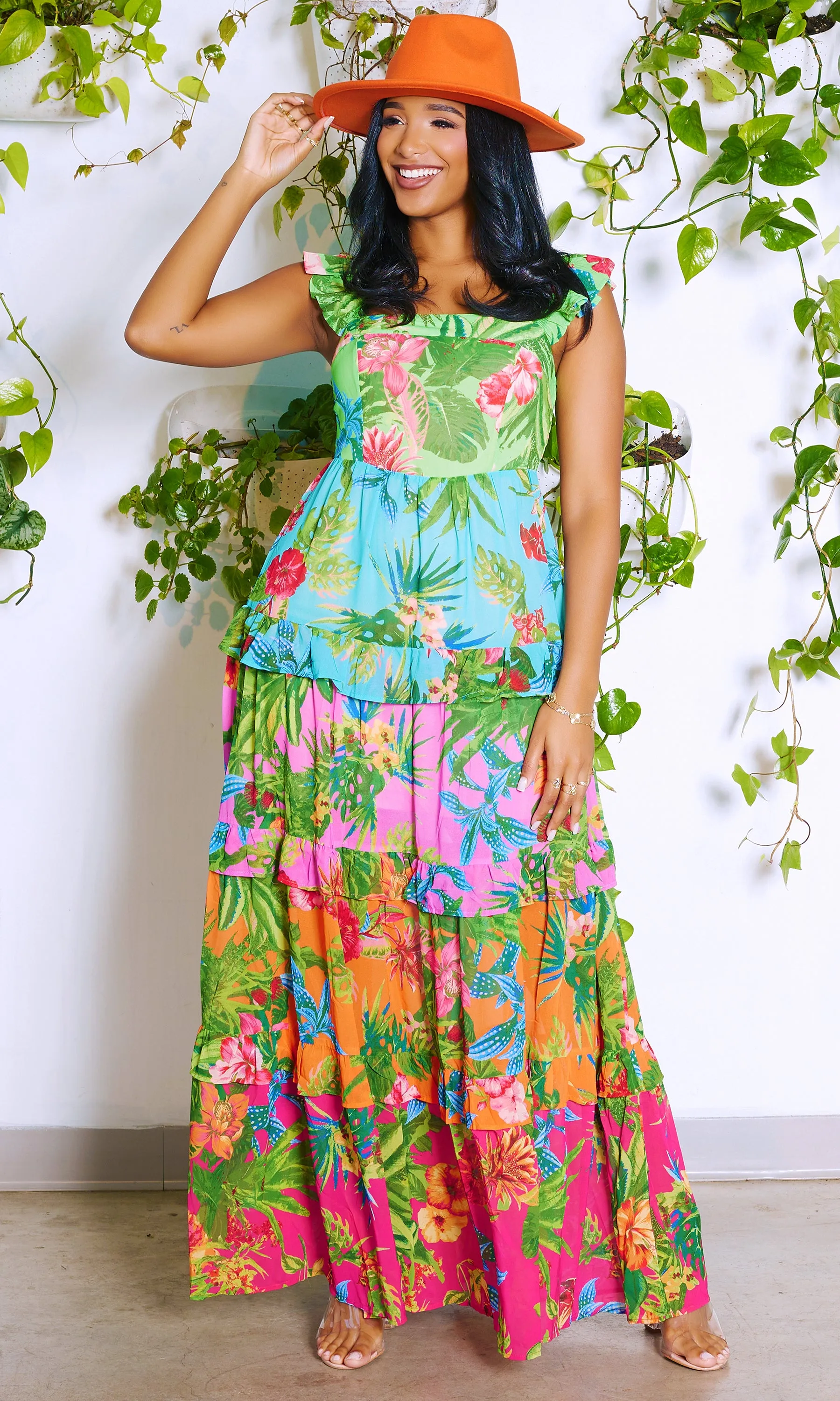 Sun-Kissed | Orange Floral Maxi Dress sold by Cutely Covered