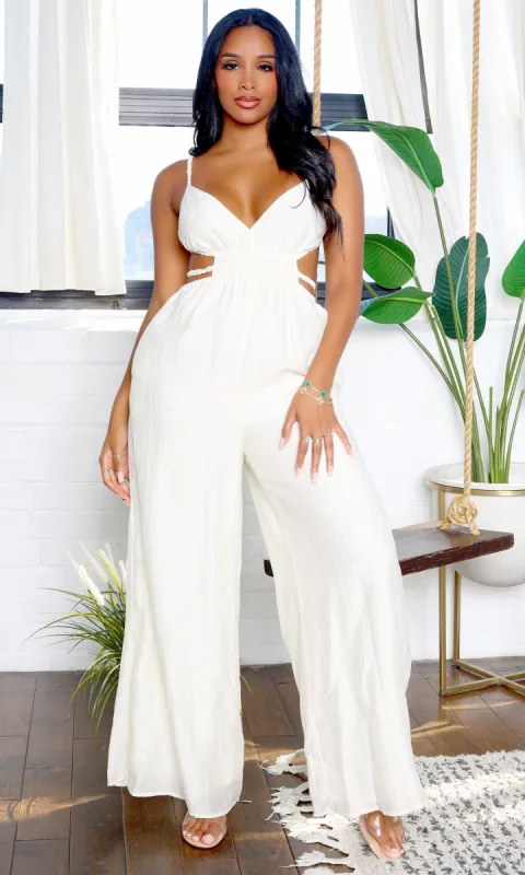 Adeline | Cut-Out Detail Jumpsuit - Cream sold by Cutely Covered