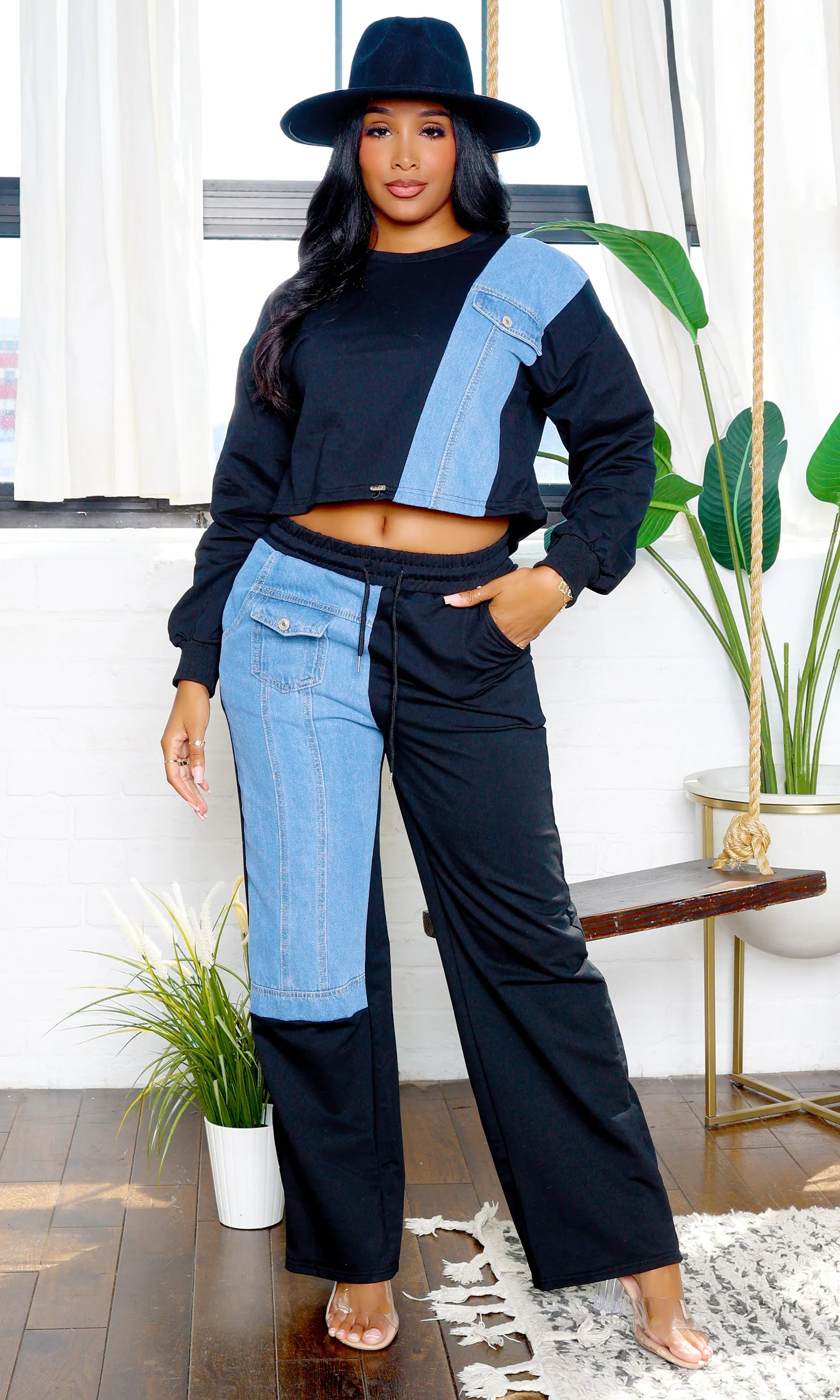 Jazzy | Denim Patchwork Matching Set - Black sold by Cutely Covered