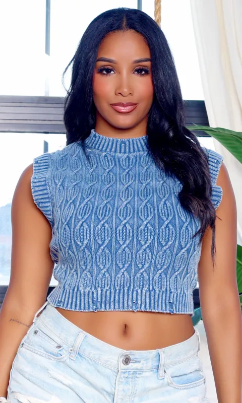 Mika | Sleeveless knitted Crop Top - Blue sold by Cutely Covered