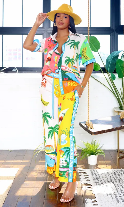Amara | Summer Satin Short Sleeve Pant Set - Multi Color sold by Cutely Covered