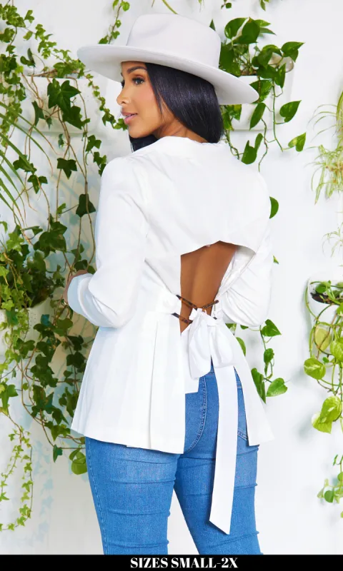 Go Getter | Cut Out Back Blazer - White sold by Cutely Covered