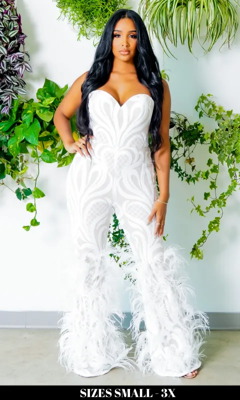 Take Me Away| White Hand Beaded Jumpsuit - Couture Final Sale sold by Cutely Covered