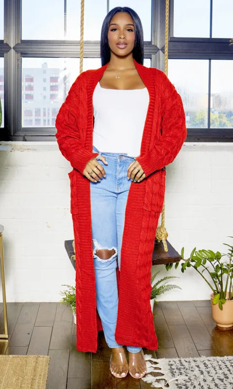 Cable Knit Cardigan - Red sold by Cutely Covered